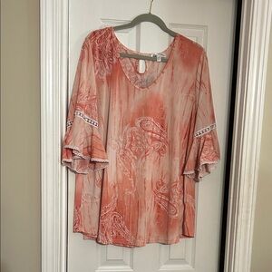 White Stag Peach Paisley Flare Sleeve Tunic